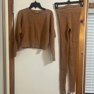 Daisy Camel Cable Knit Sweater and Leggings Set size S